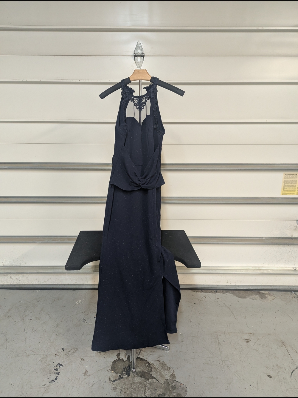 Sleeveless Navy Maxi Dress with Lace Halter Detail